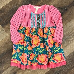 Matilda Jane Pink Polka Dot Blue Floral Tulle Dress Tunic Spring Outfit 12-18m